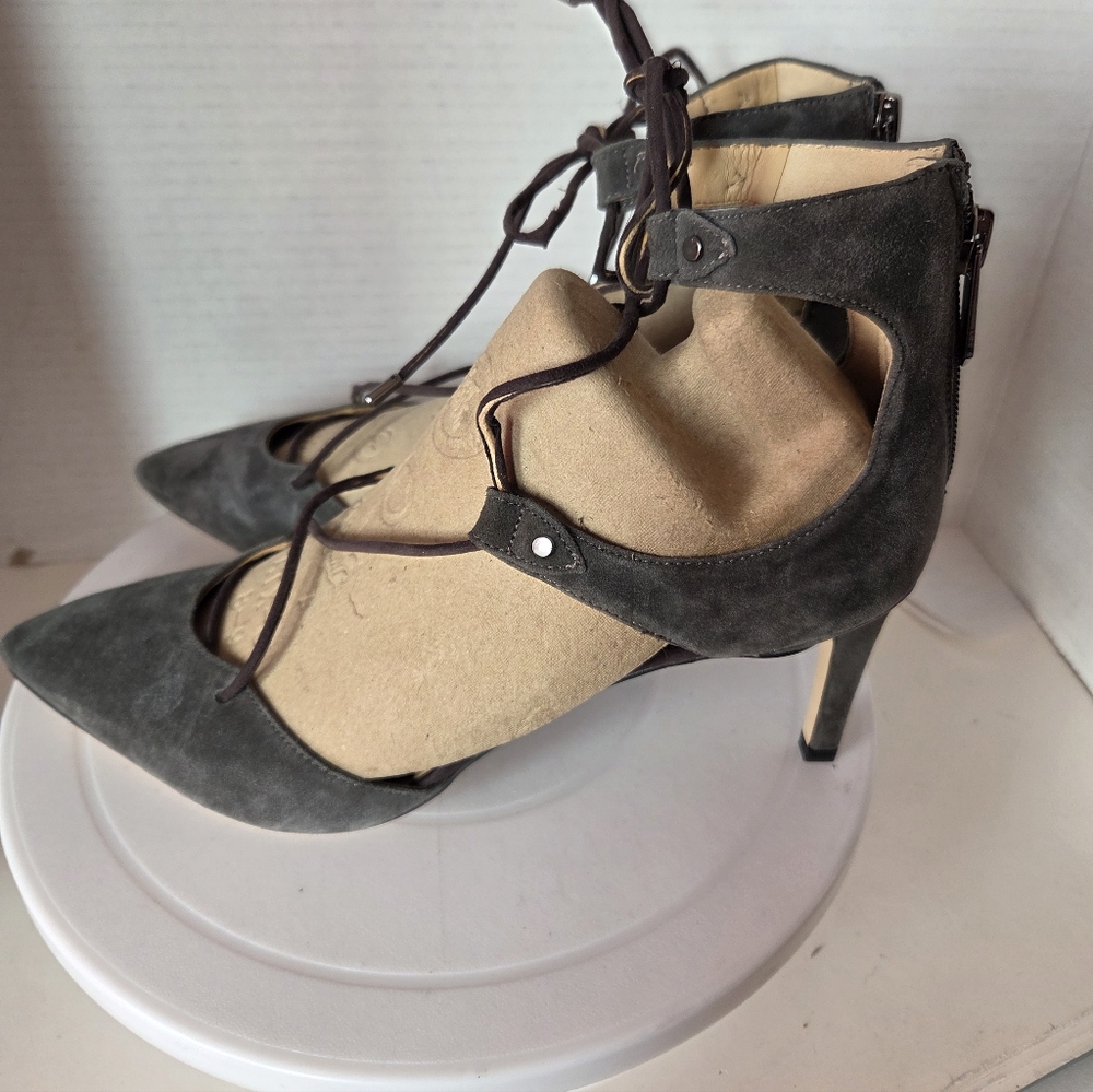 Sam Edelman Taylor Grey Suede Lace Up Heeled Sandals Size 8.5